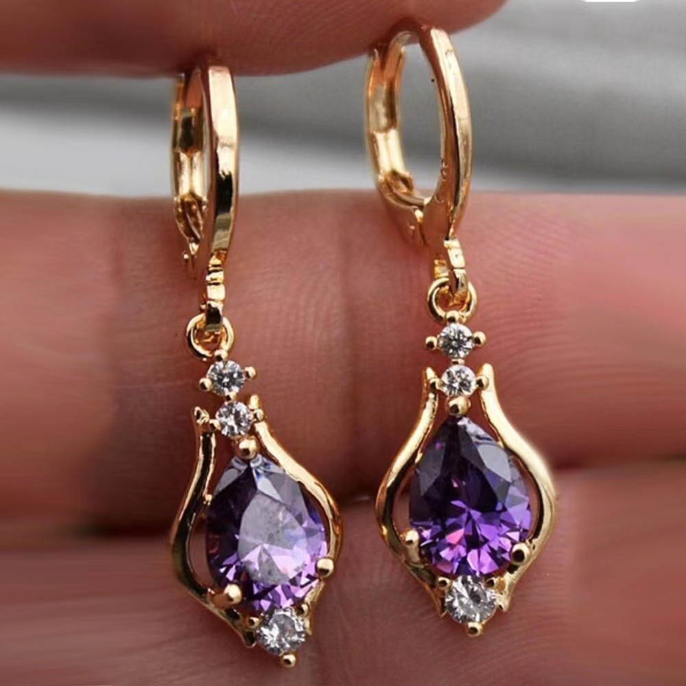 Purple Zircon All-match Drop-shaped Temperament Earrings - Image 8