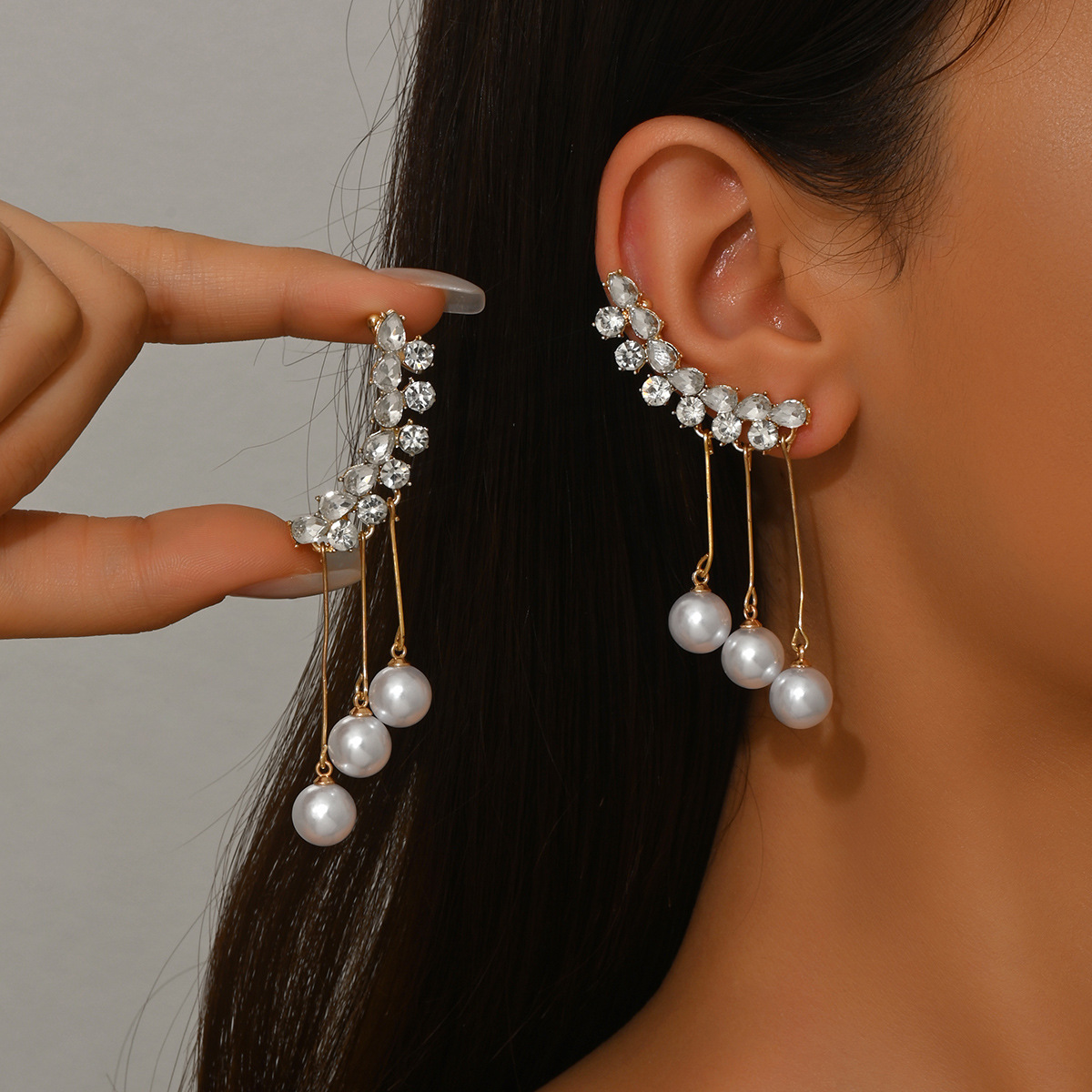 European And American Exaggerated Long Tassel Zircon Earrings For Women Ins Trendy Accessible Luxury Niche Earrings Popular Earrings