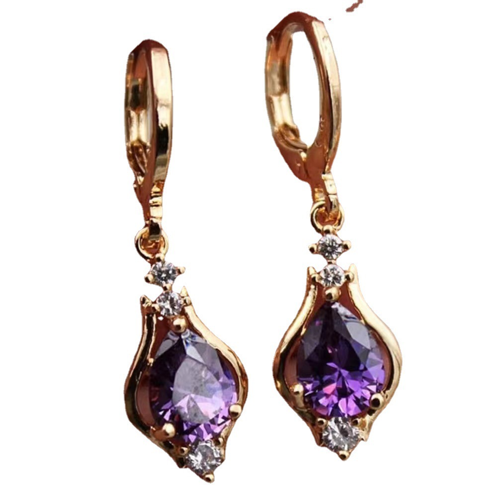 Purple Zircon All-match Drop-shaped Temperament Earrings - Image 9
